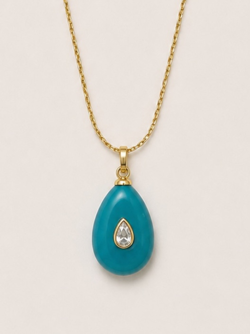 New! Gold Chain Teardrop Pendant Necklace with Turquoise Blue Stone 5033